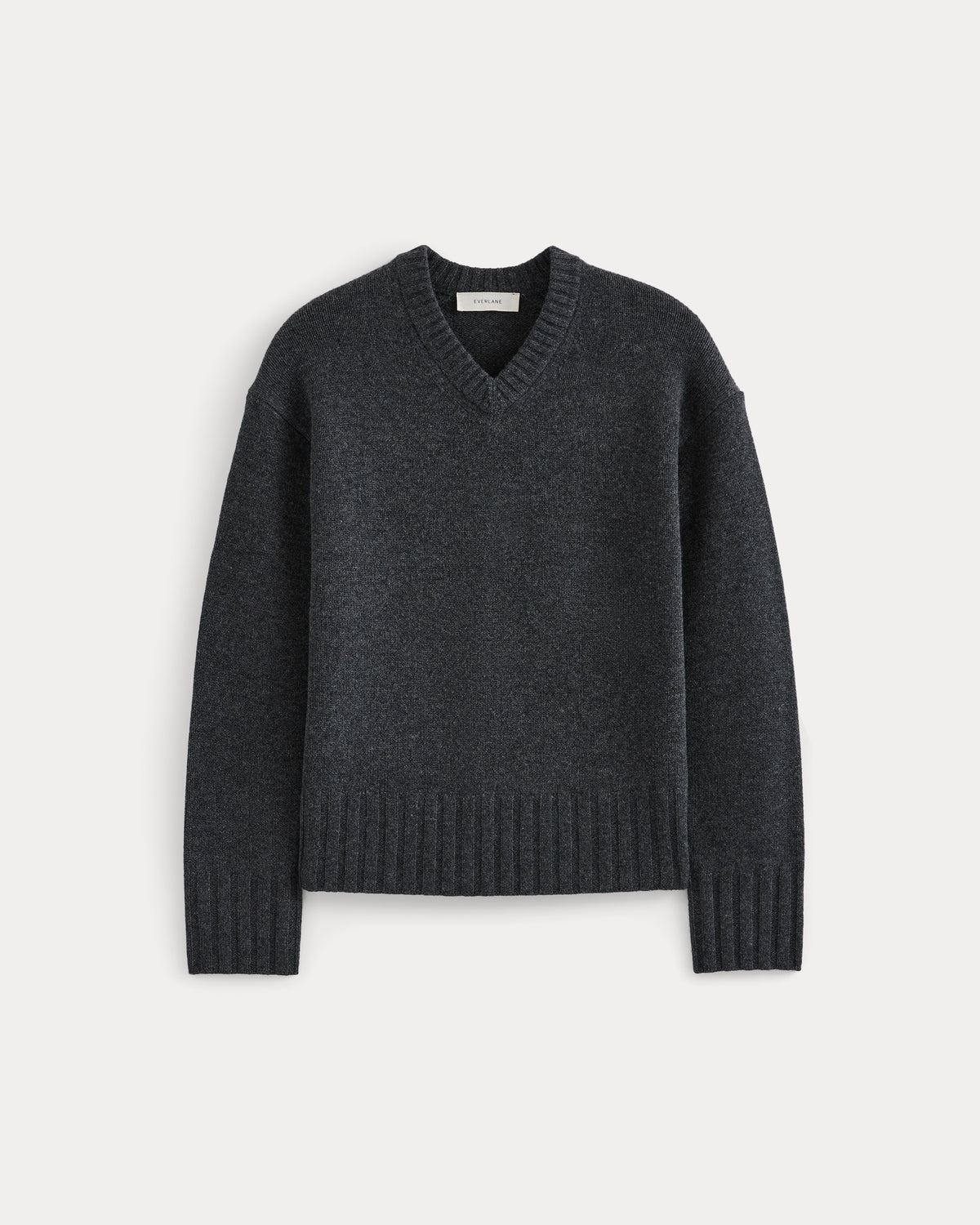 V-Neck Sweater in Extrafine Luxe Merino | Heathered Soot