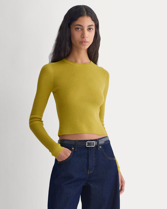 The Cropped Crew Top in Ultrafine Merino | Warm Olive