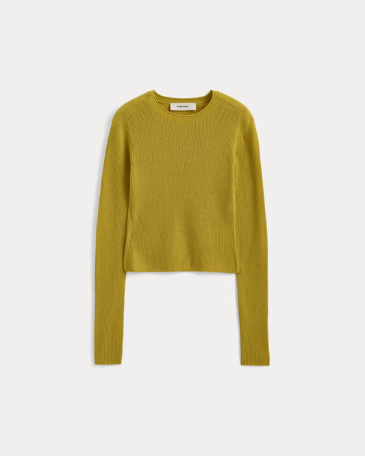 The Cropped Crew Top in Ultrafine Merino | Warm Olive