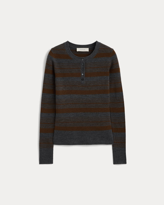 Long-Sleeve Henley in Ultrasoft Merino | Cocoa/Heather Charcoal