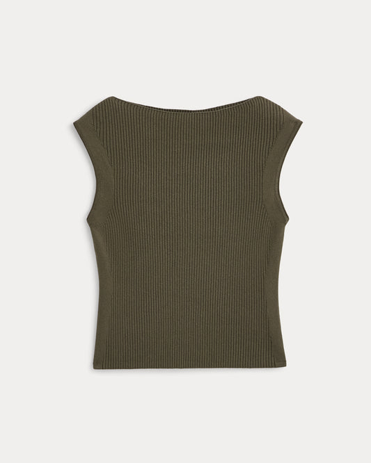 Boat-Neck Ribbed Knit | Olive Night