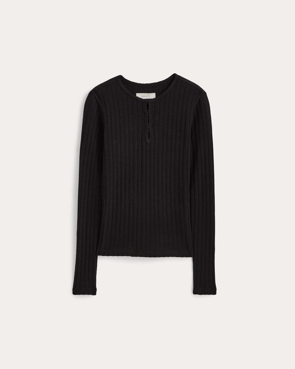 Pointelle Rib Henley - Black |  Black