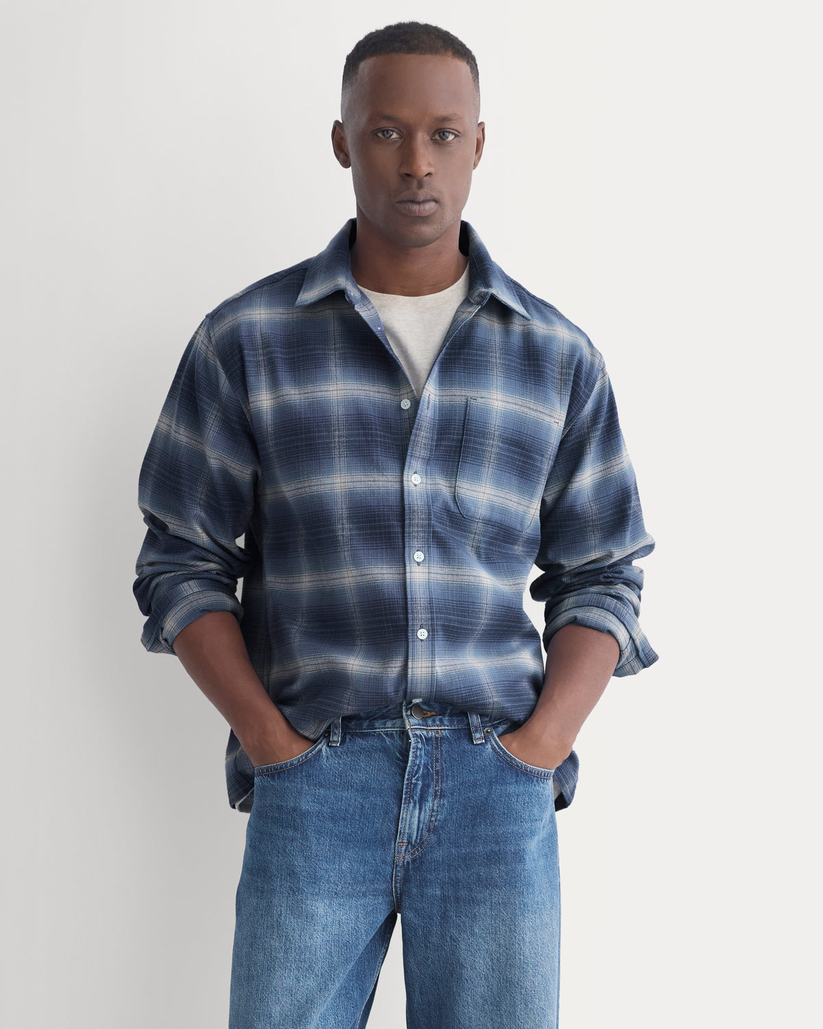 Brushed Flannel Shirt | Blue Ombre Plaid