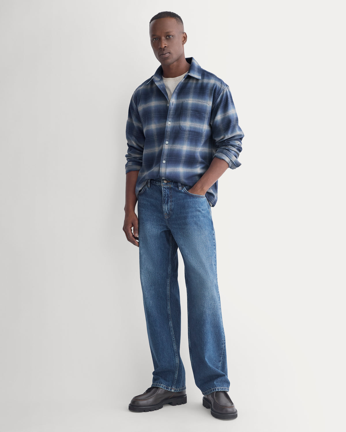Brushed Flannel Shirt | Blue Ombre Plaid
