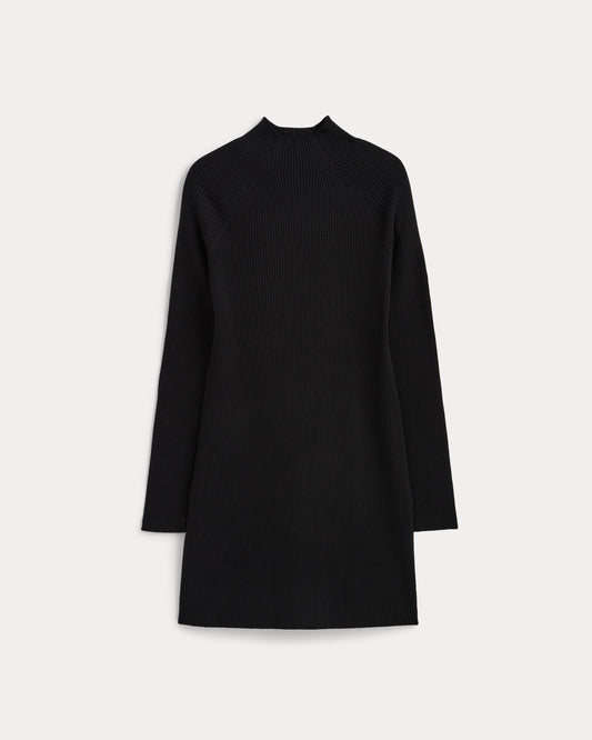 Fine-Knit Funnel-Neck Mini Dress | Black
