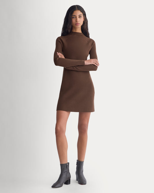 Fine-Knit Funnel-Neck Mini Dress | Cocoa