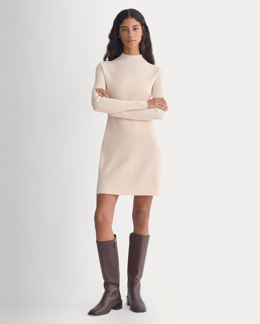 Fine-Knit Funnel-Neck Mini Dress | Whisper Pink