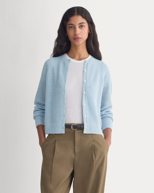 Ribbed Cropped Cardigan in Alpaca | Cashmere Blue
