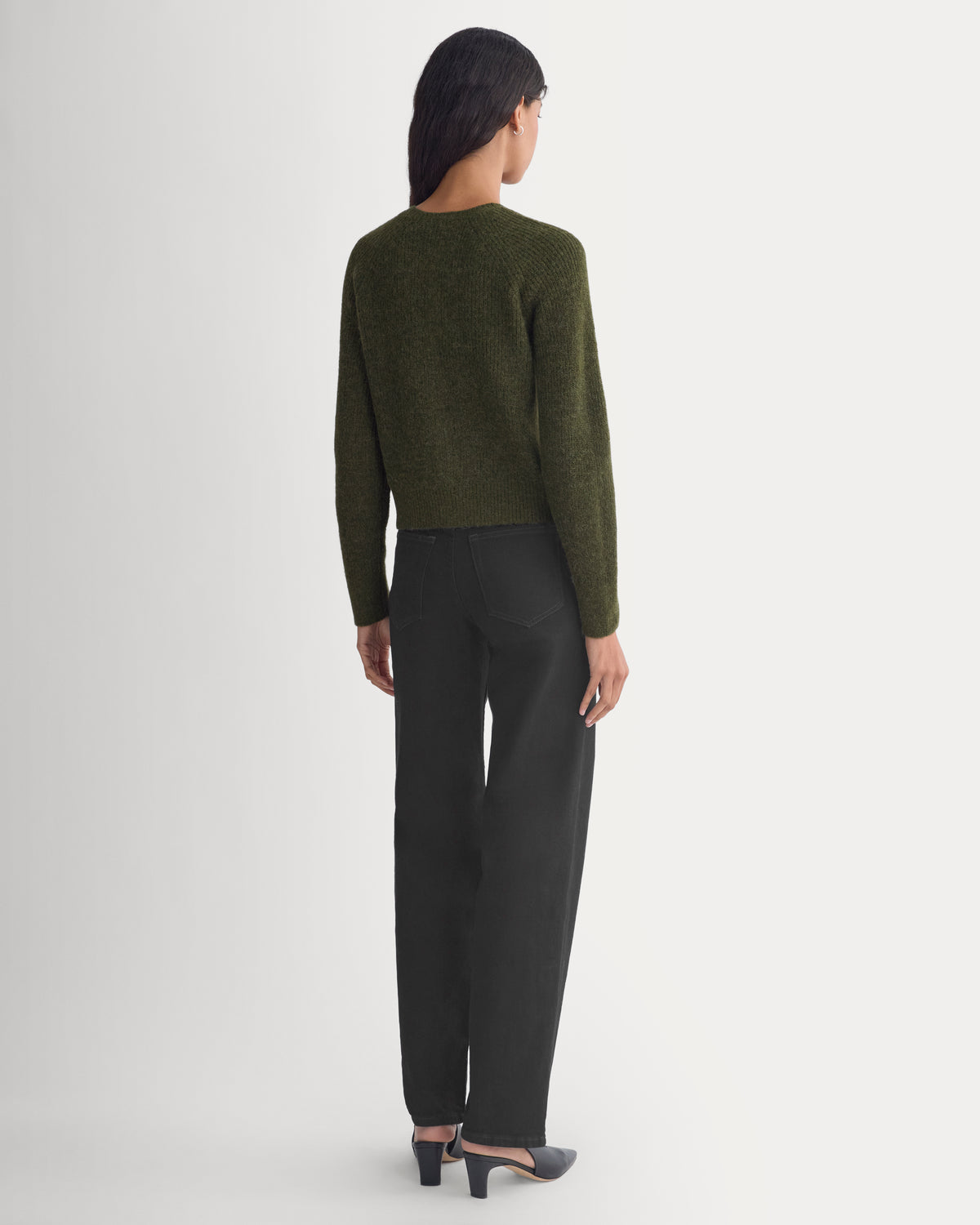 Ribbed Cropped Cardigan in Alpaca | Dark Forest
