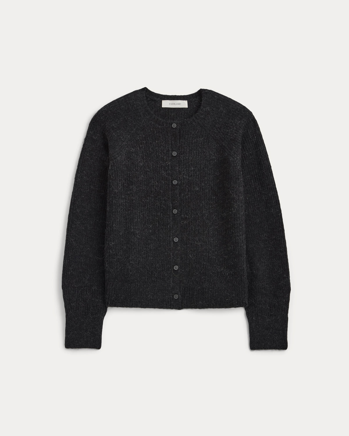 Ribbed Cropped Cardigan in Alpaca | Heathered Black