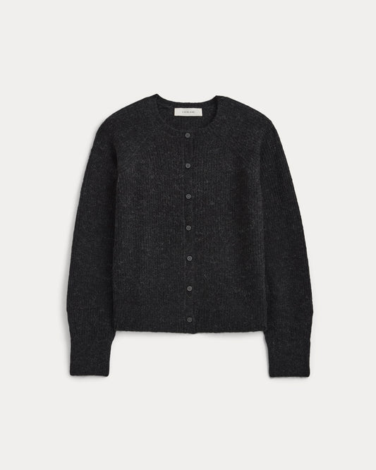 Ribbed Cropped Cardigan in Alpaca | Heathered Black