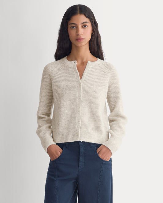 Ribbed Cropped Cardigan in Alpaca | Almond