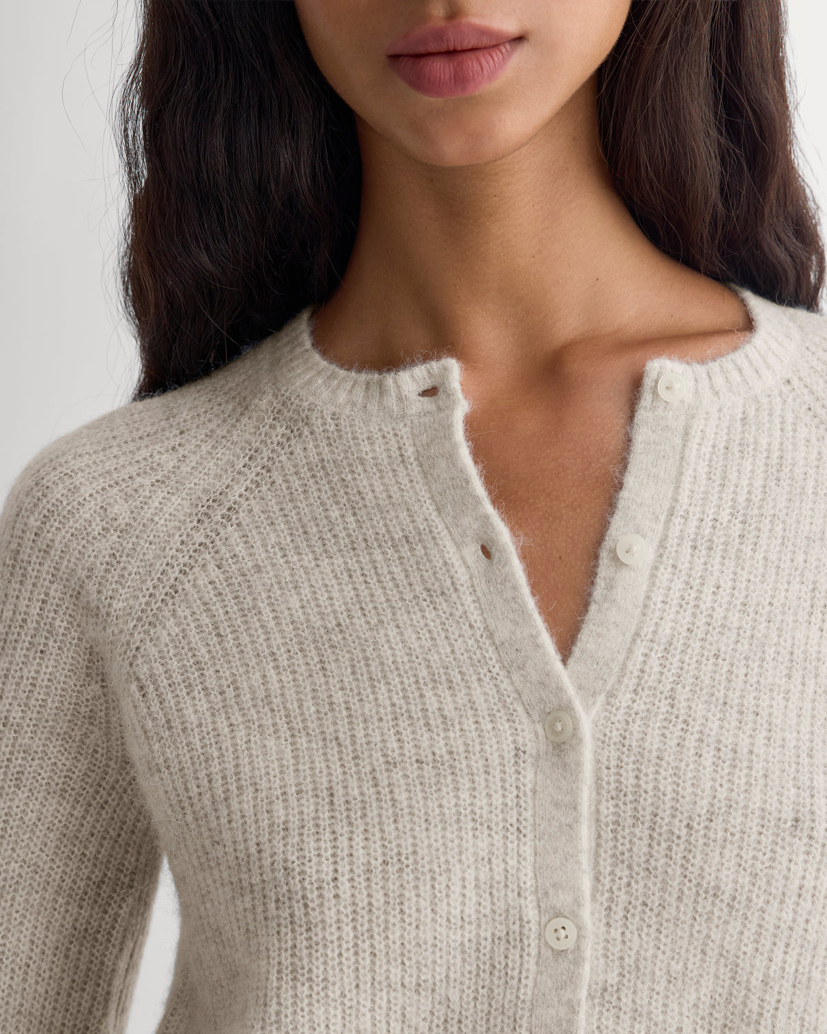 Ribbed Cropped Cardigan in Alpaca | Almond