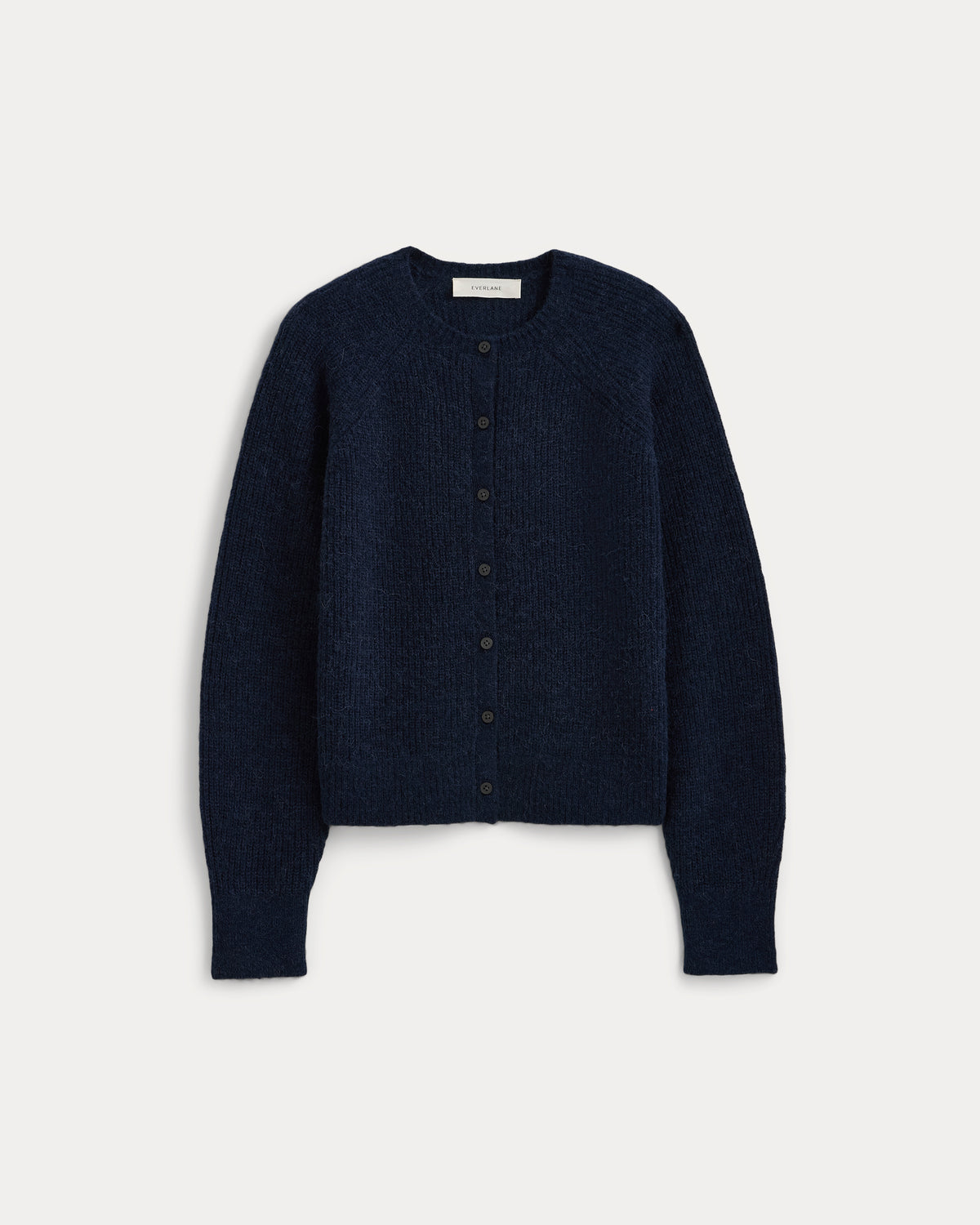 Ribbed Cropped Cardigan in Alpaca |  Navy