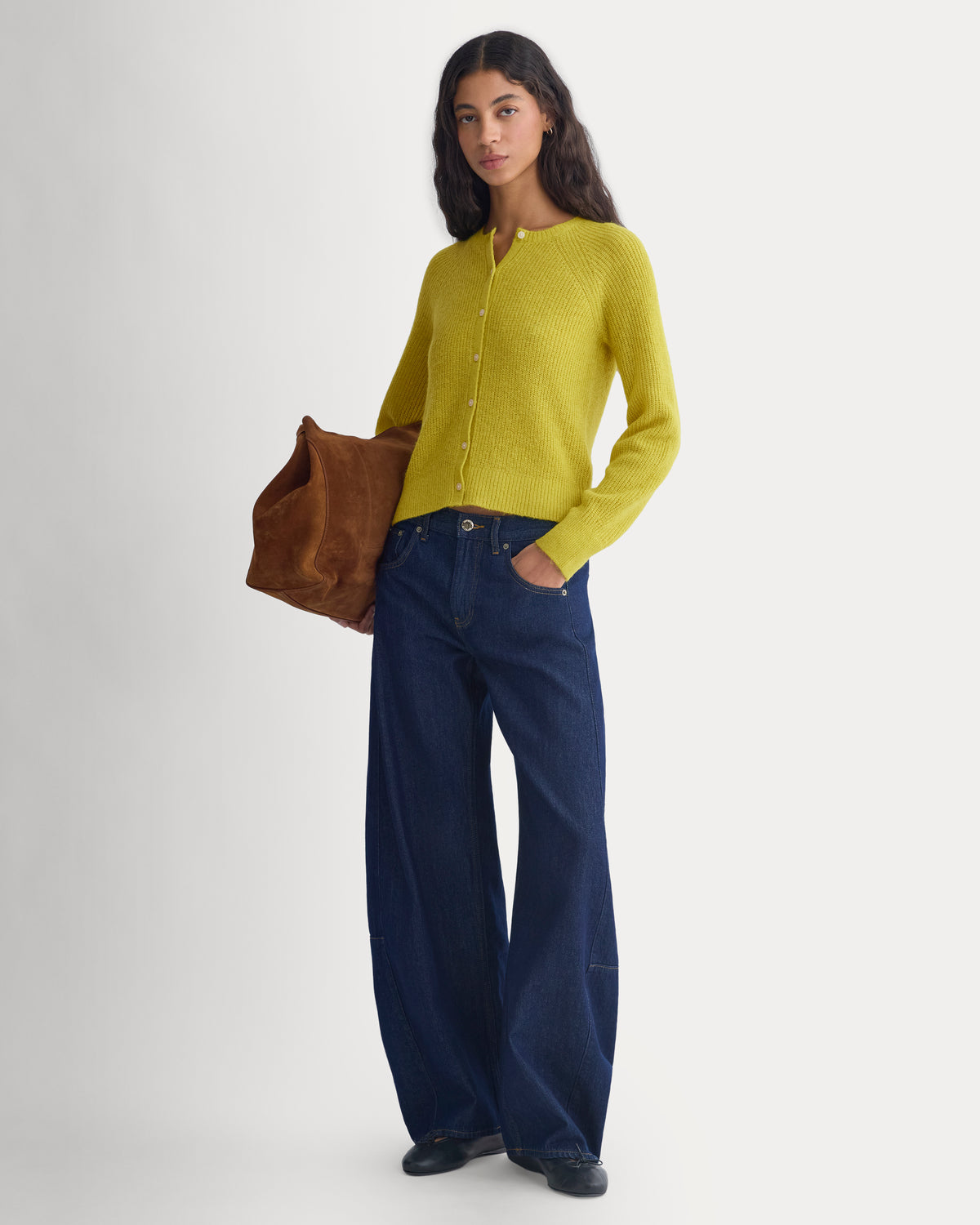 Ribbed Cropped Cardigan in Alpaca | Warm Olive