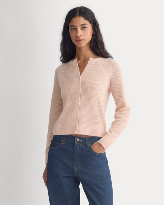 Ribbed Cropped Cardigan in Alpaca | Pale Peach