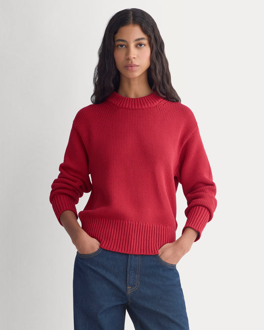 Oversized Cocoon Crew in Elevated Cotton | Vintage Red