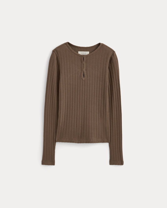 Pointelle Rib Henley - Black | Deep Taupe