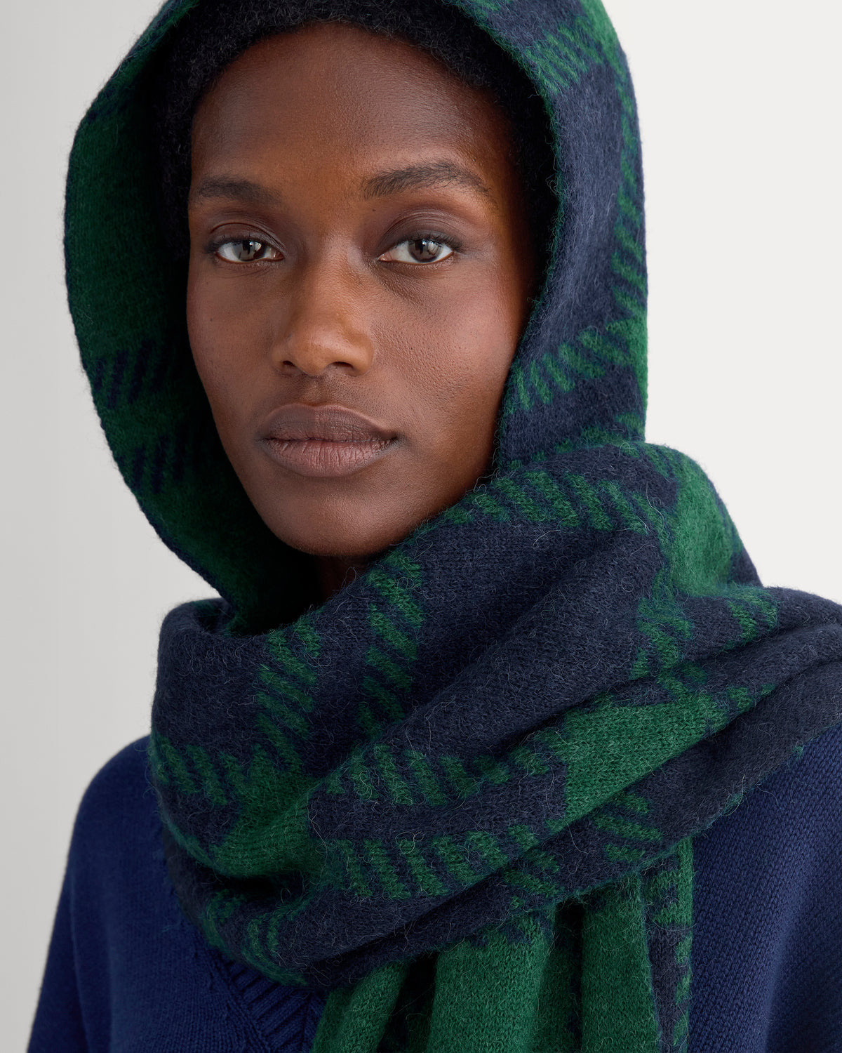 Wool Cashmere Tie-Front Scarf | Eden/True Navy