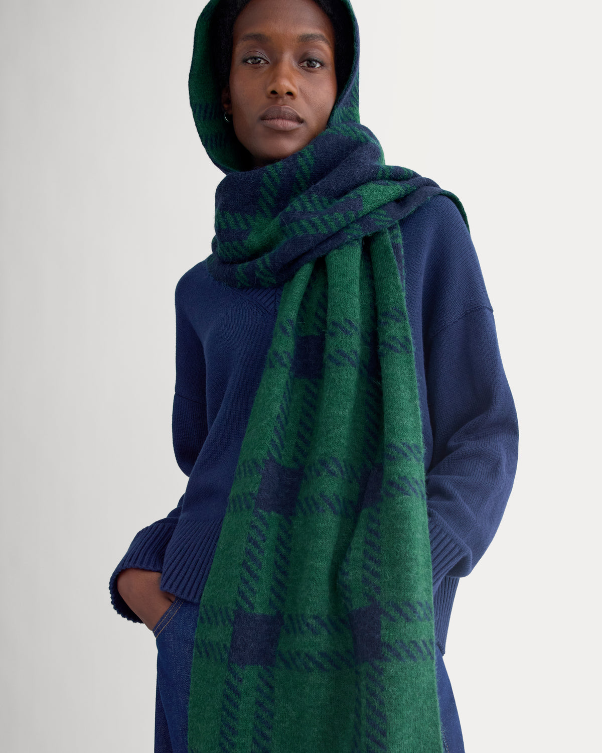 Wool Cashmere Tie-Front Scarf | Eden/True Navy