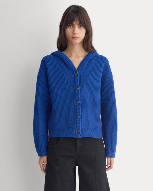 Hooded Cardigan in Luxe Merino | Soladite Blue