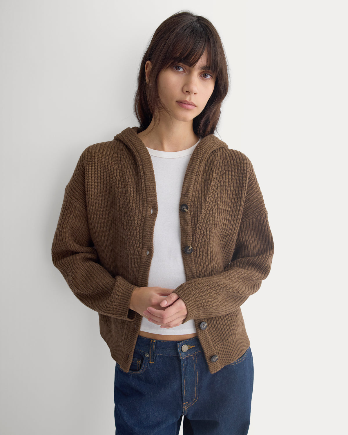 Hooded Cardigan in Luxe Merino | Cocoa