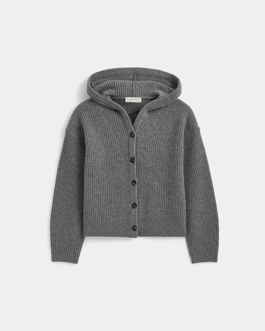 Hooded Cardigan in Luxe Merino | Heathered Mid-Grey