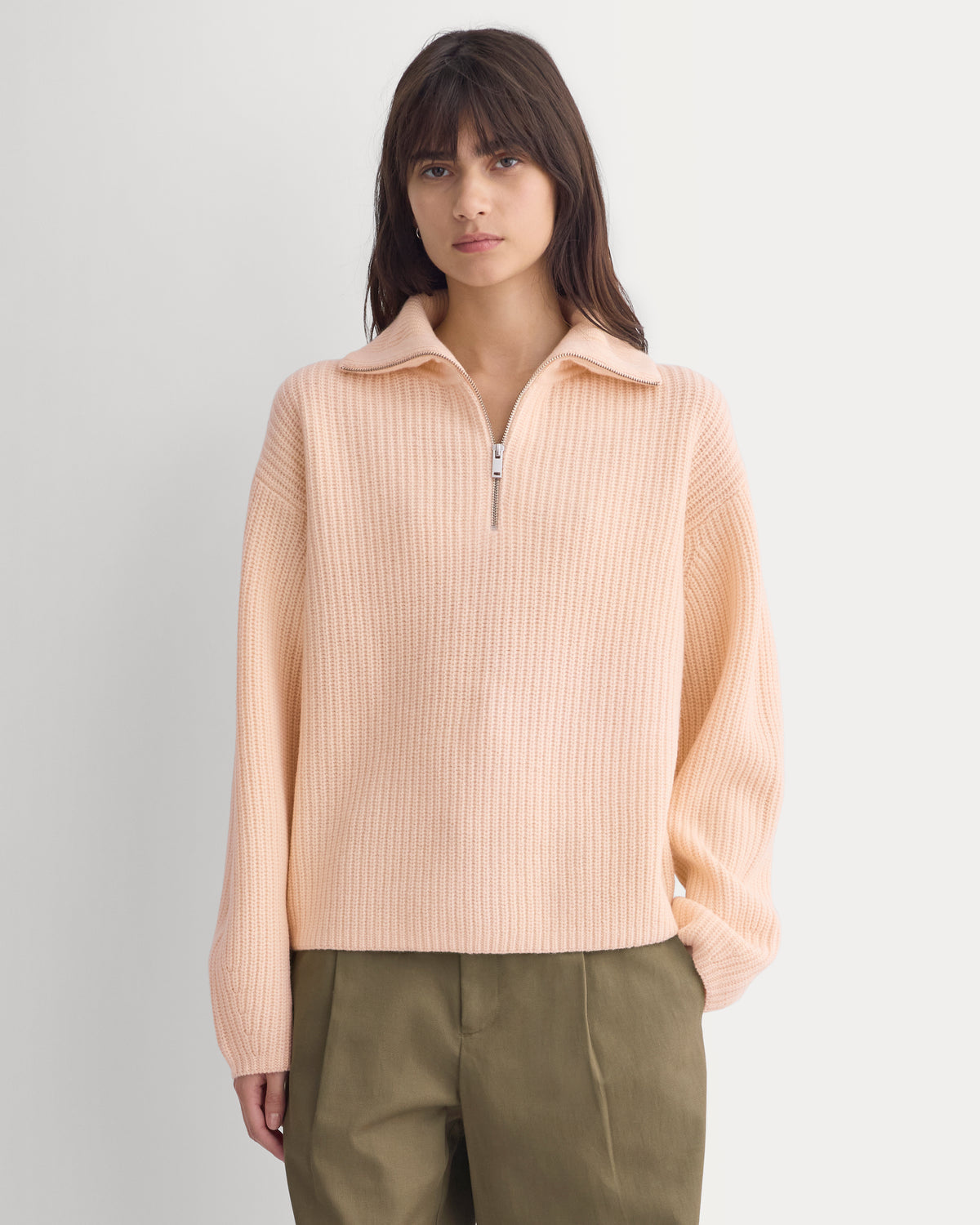 The Half-Zip Sweater in Luxe Merino | Pale Peach