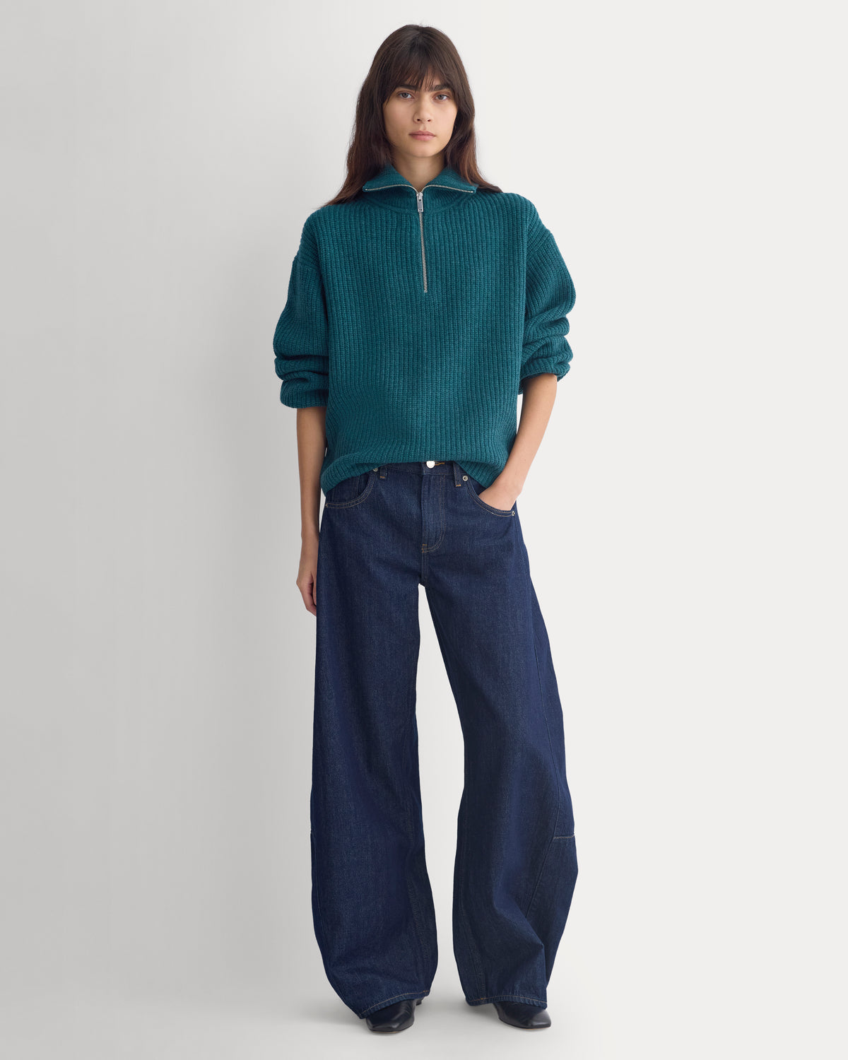 The Half-Zip Sweater in Luxe Merino | Heathered Pine