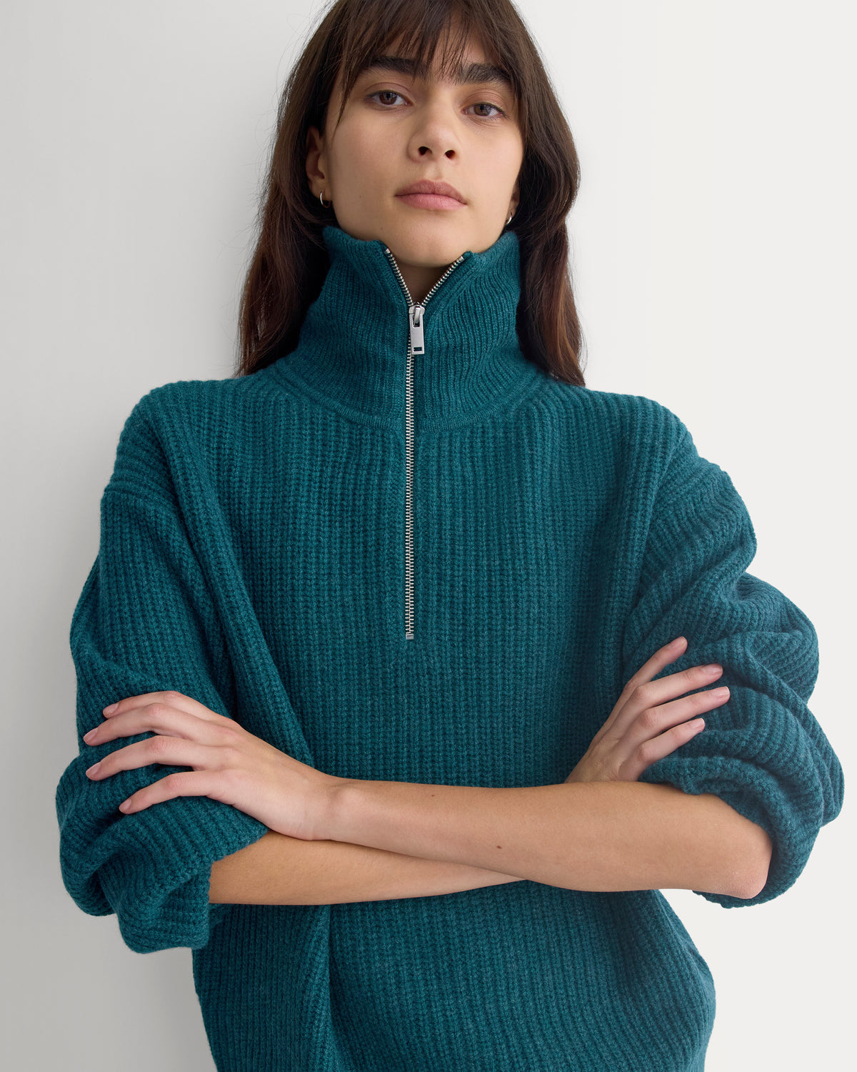 The Half-Zip Sweater in Luxe Merino | Heathered Pine