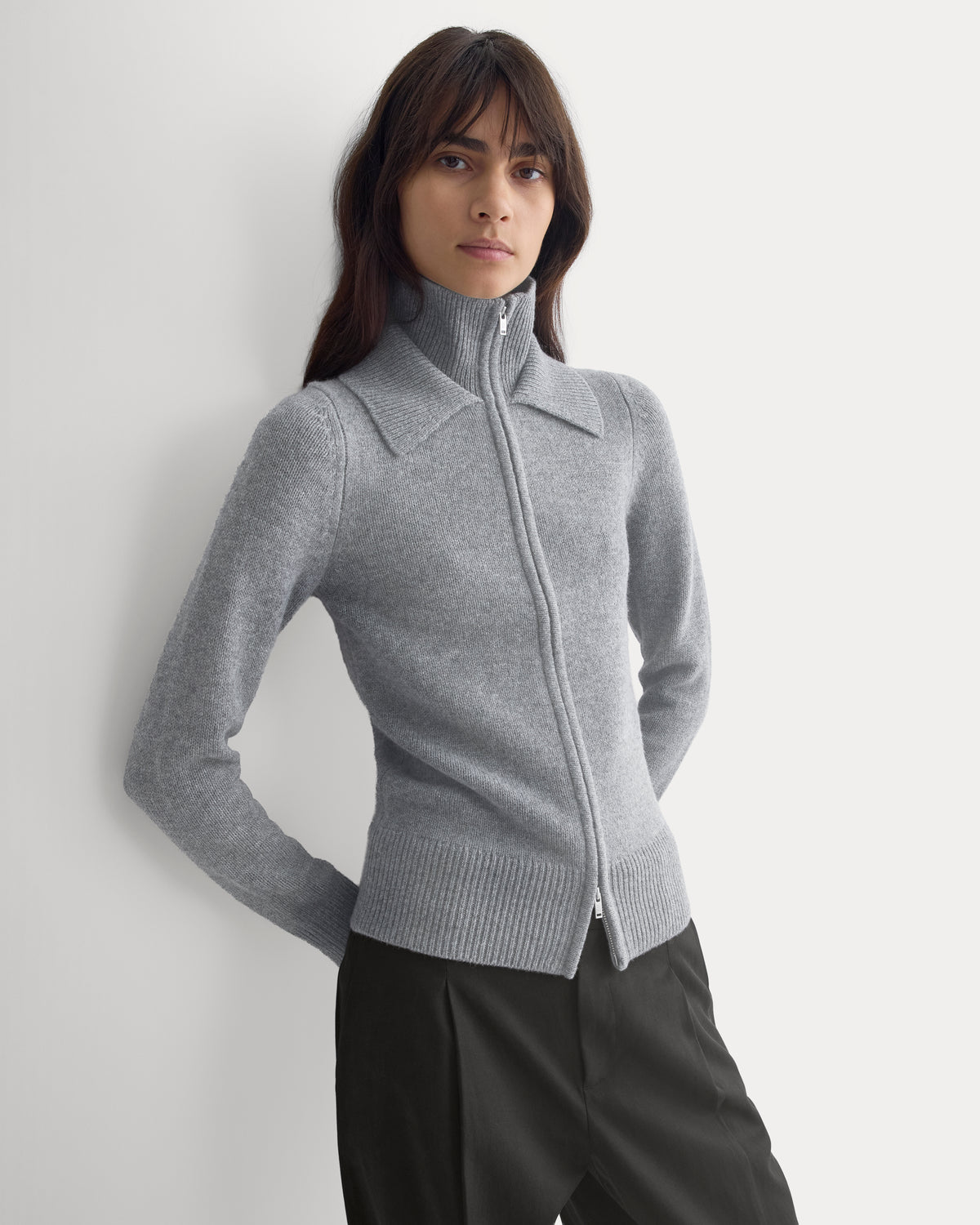 Double-Collar Jacket in Luxe Merino | Heathered Mid-Grey