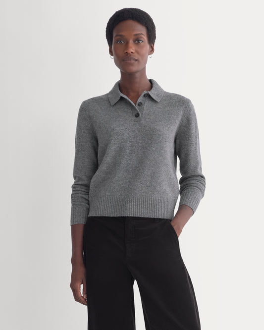 Shrunken Polo in Luxe Merino | Heathered Mid-Grey