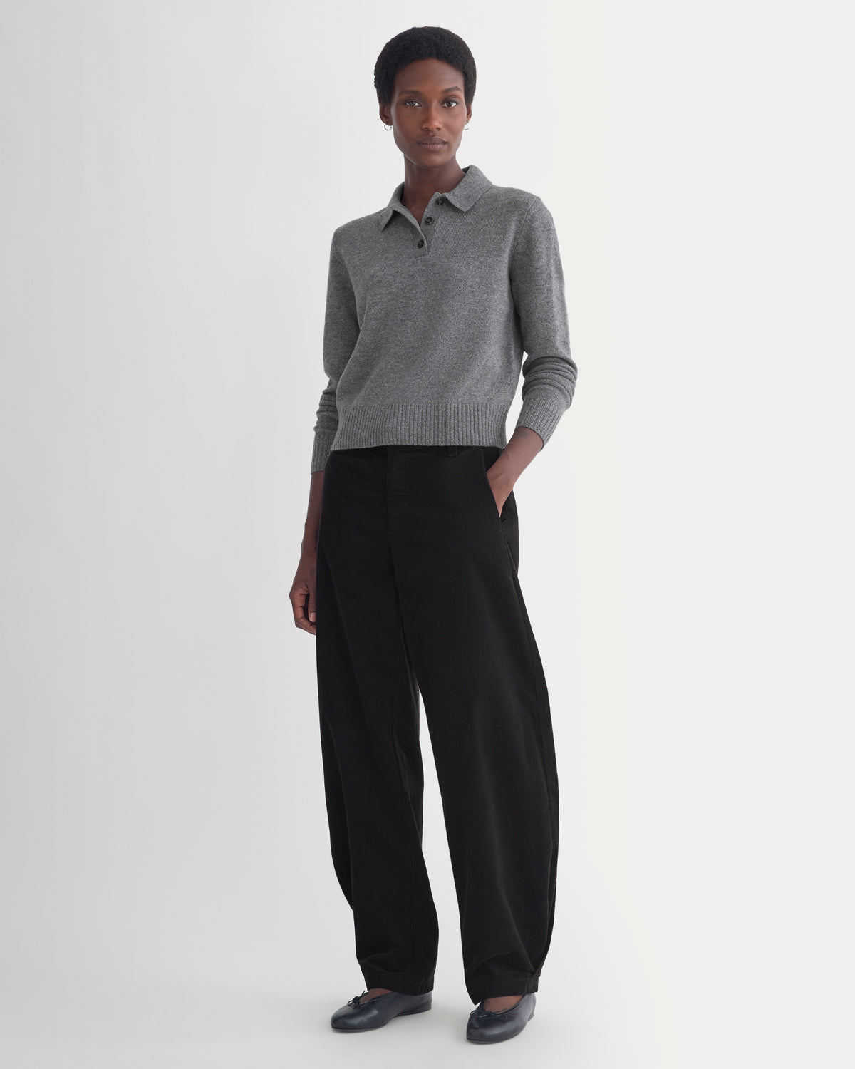 Shrunken Polo in Luxe Merino | Heathered Mid-Grey