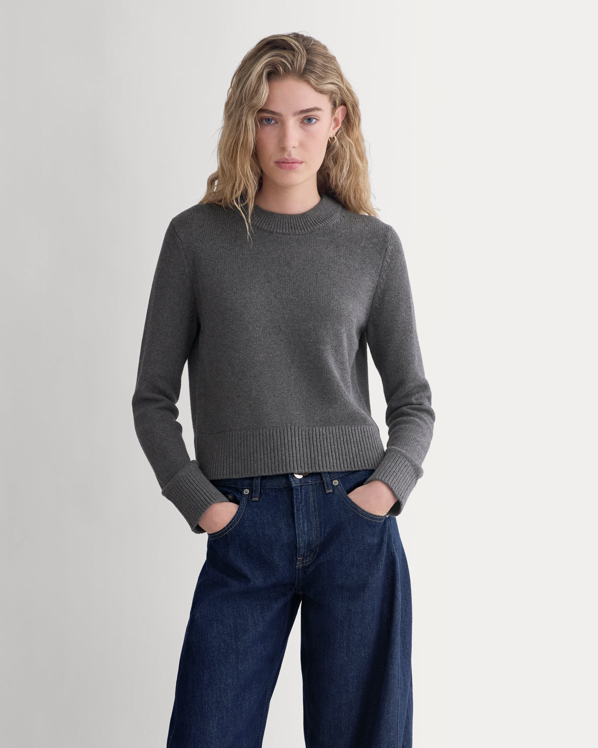 Shrunken Crew Sweater in Everyday Cotton | Heathered Charcoal