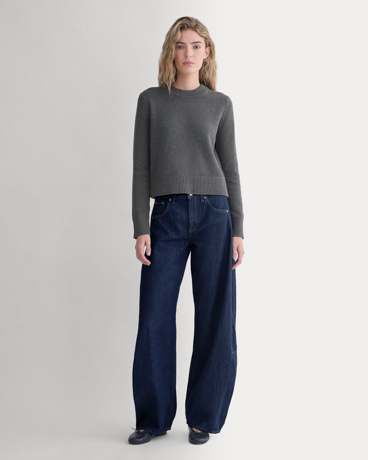 Shrunken Crew Sweater in Everyday Cotton | Heathered Charcoal