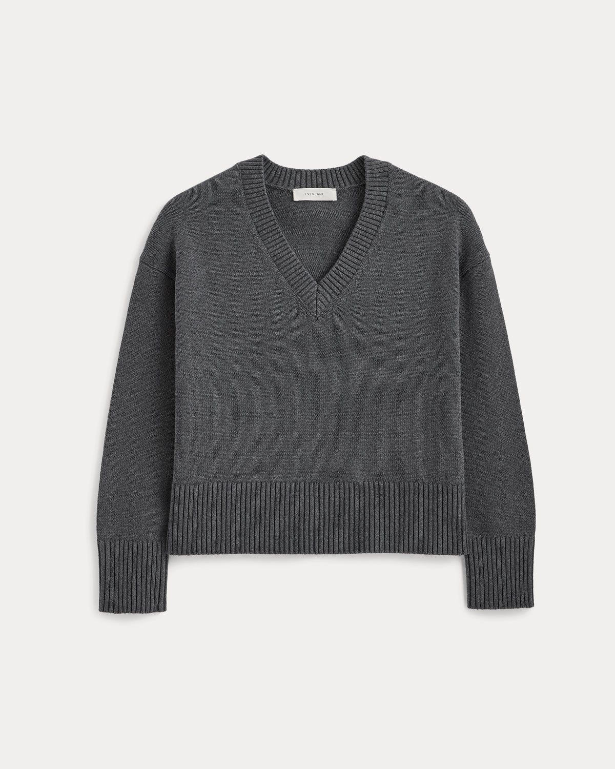 Boxy V-Neck Sweater in Everyday Cotton | Heathered Charcoal