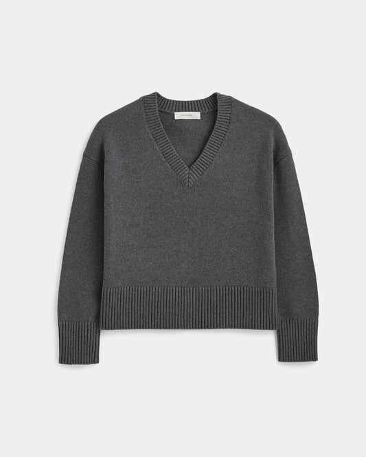 Boxy V-Neck Sweater in Everyday Cotton | Heathered Charcoal