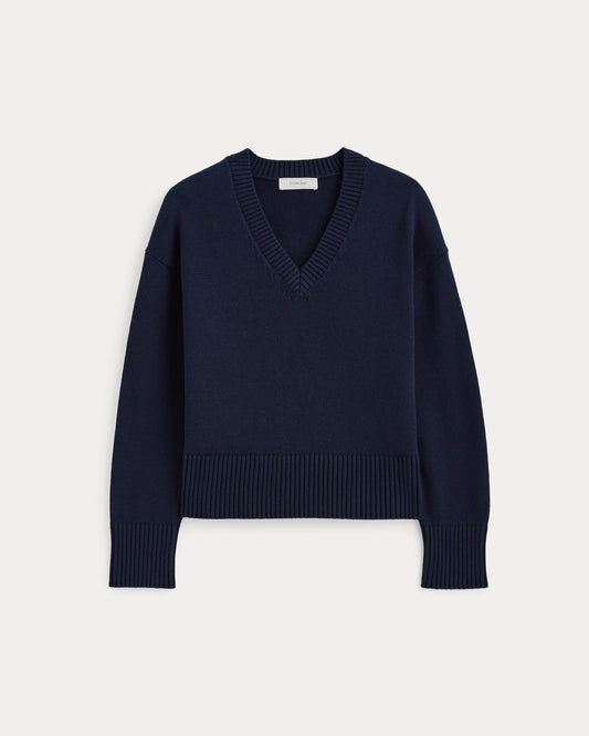Boxy V-Neck Sweater in Everyday Cotton | Navy