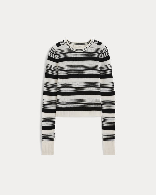 The Cropped Crew Top in Ultrafine Merino | Bone / Black