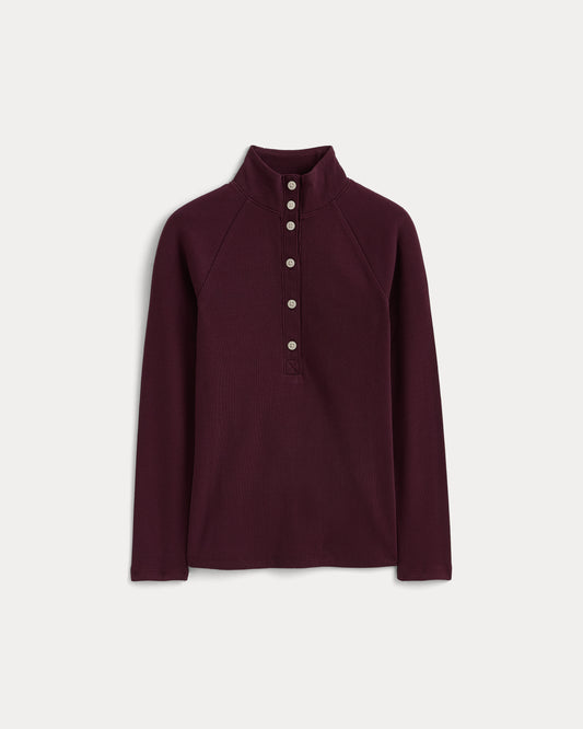 Effortless Rib Raglan Henley | Deep Plum