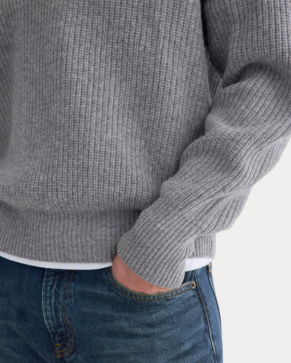Ribbed Collared Sweater in Felted Merino | Heathered Mid-Grey