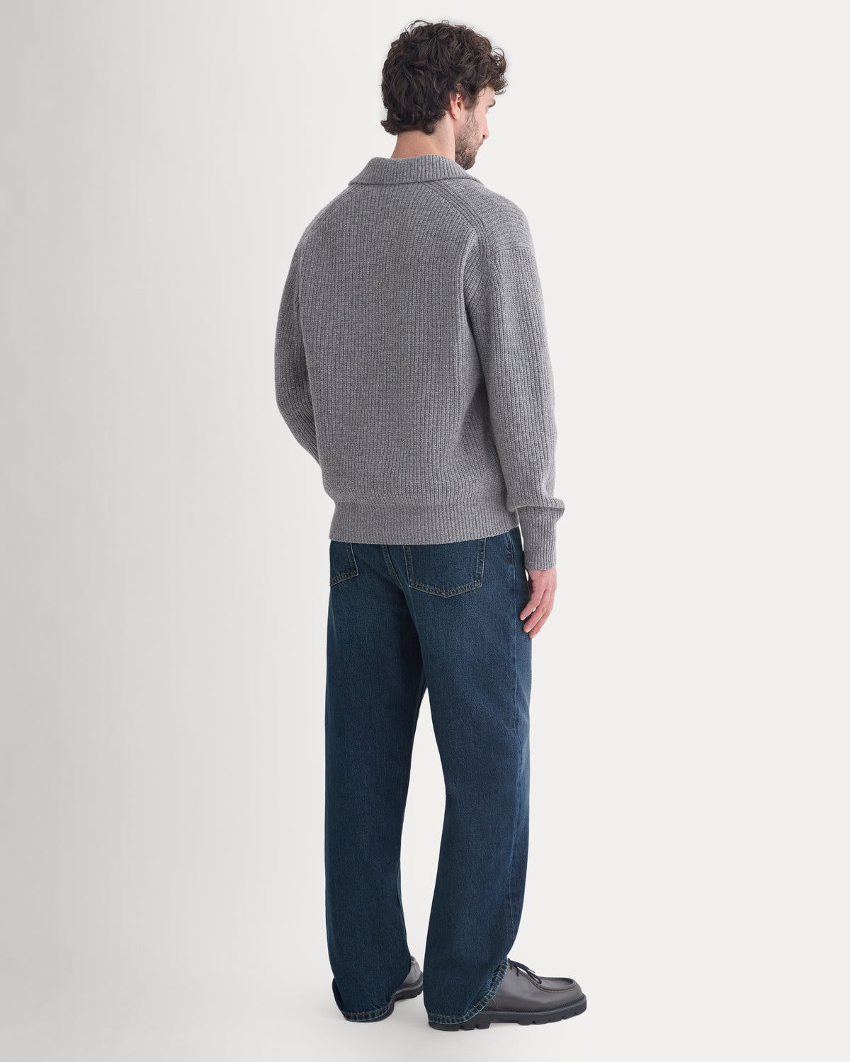 Ribbed Collared Sweater in Felted Merino | Heathered Mid-Grey