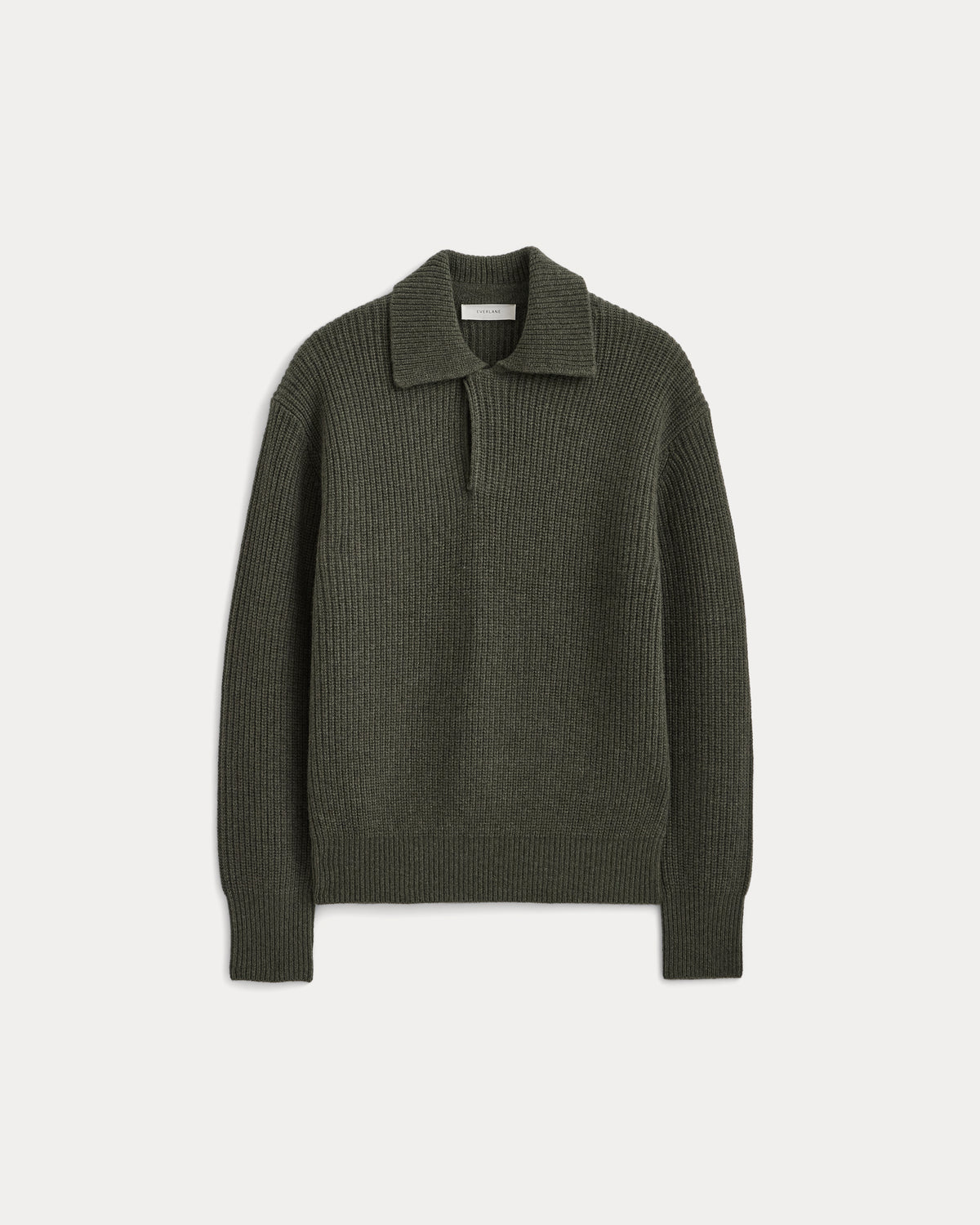 Ribbed Collared Sweater in Felted Merino | Heathered Olive Night