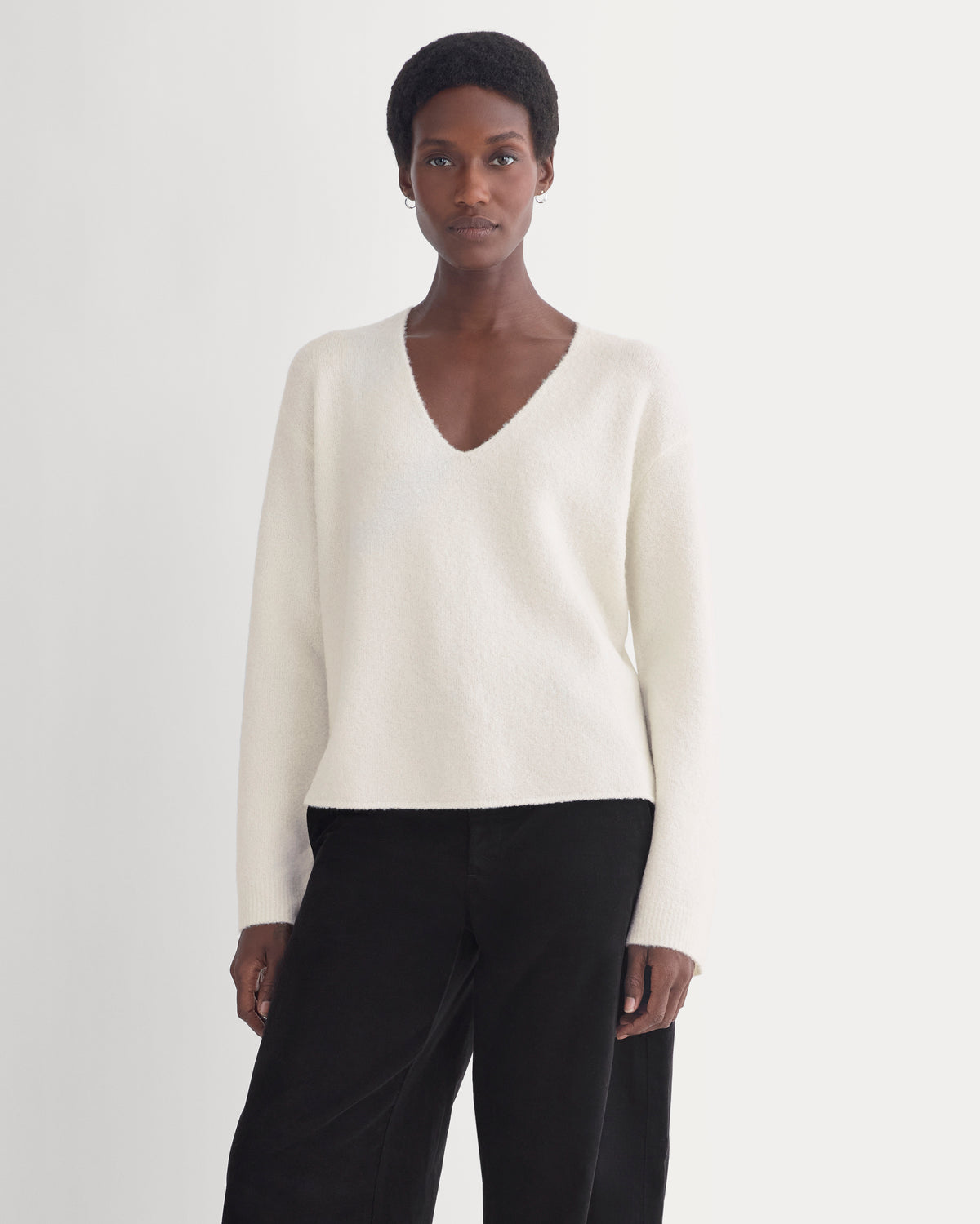 Bouclé Oversized Deep V-Neck Sweater | Bone