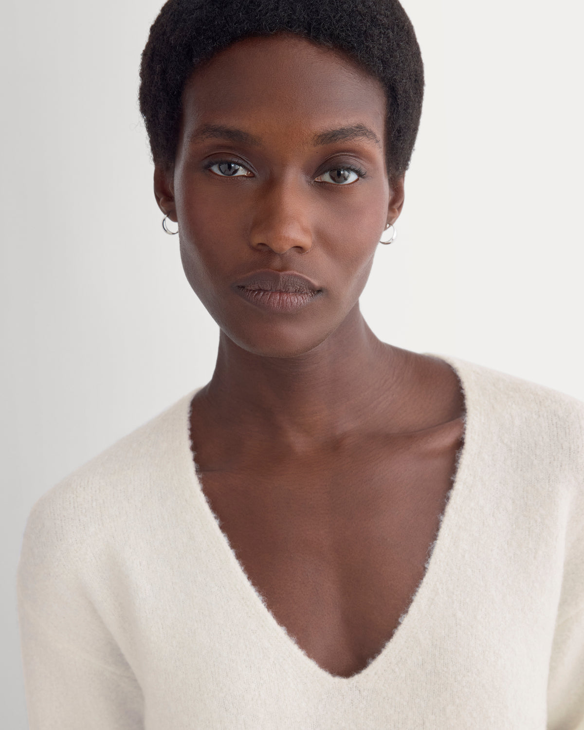 Bouclé Oversized Deep V-Neck Sweater | Bone