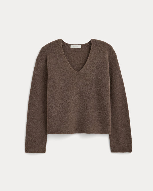 Bouclé Oversized Deep V-Neck Sweater | Deep Taupe