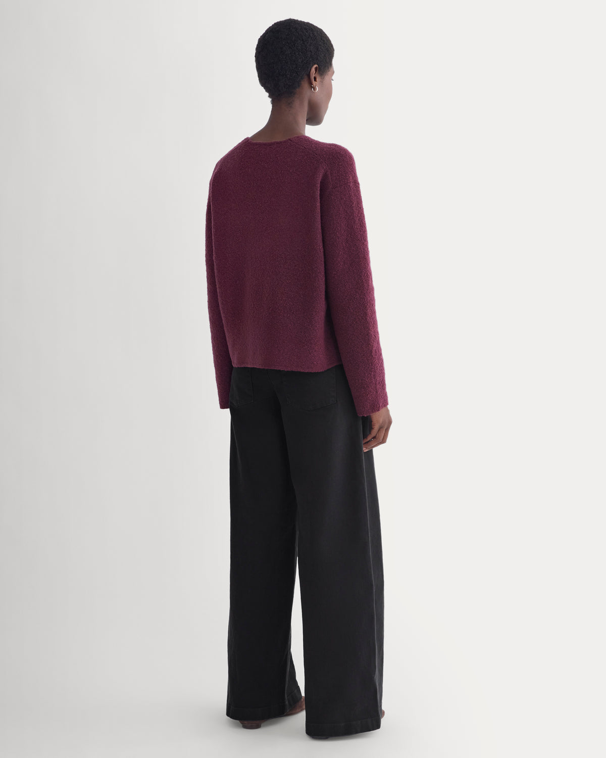 Bouclé Oversized Deep V-Neck Sweater | Deep Plum