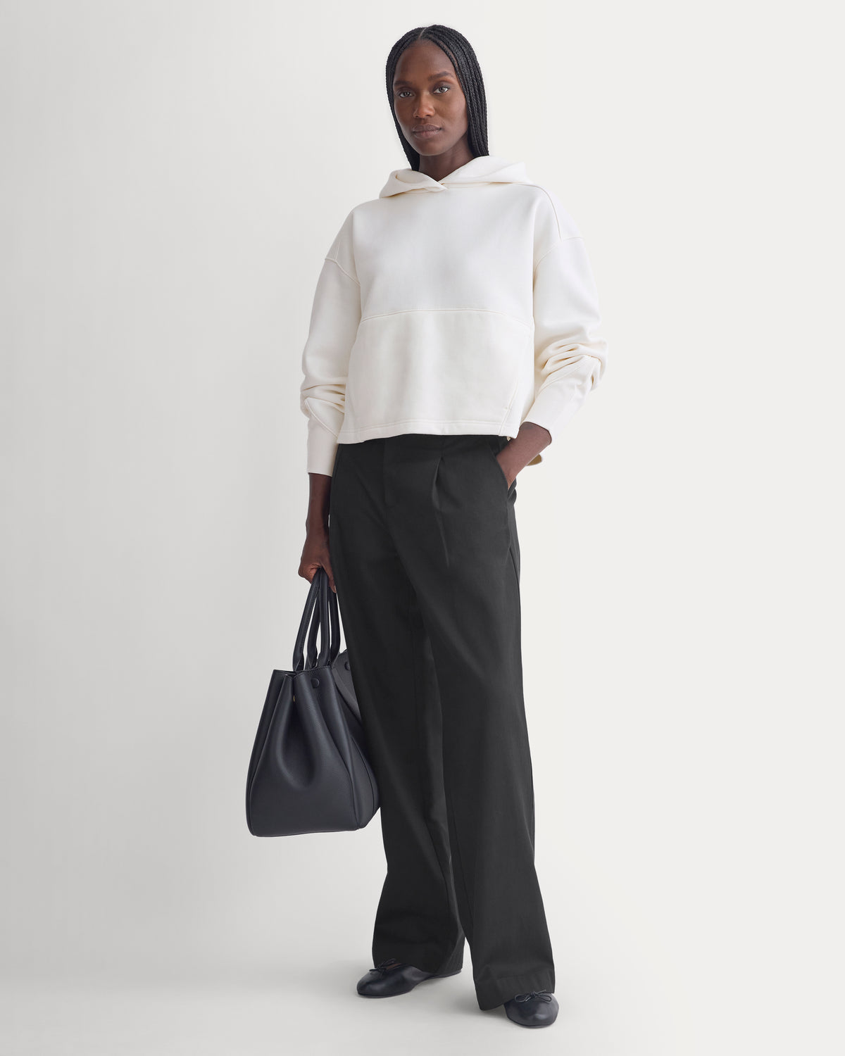 Luxe Fleece Seamed Cropped Hoodie | Bone