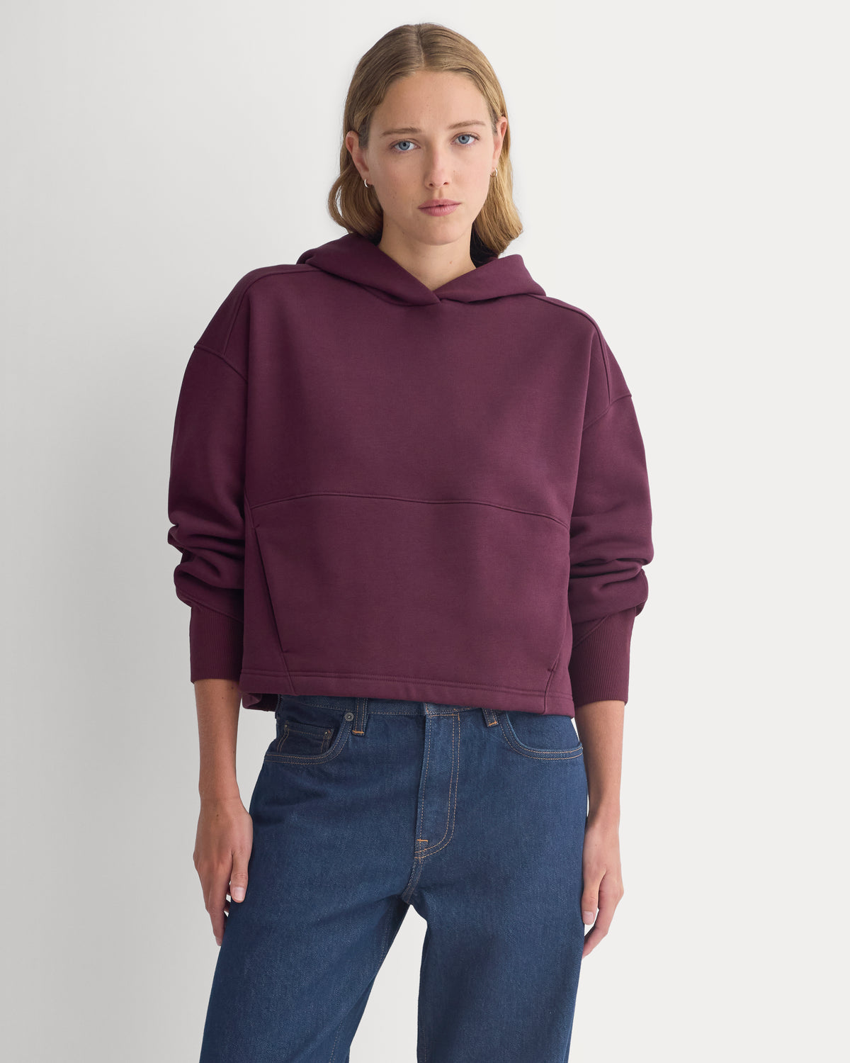 Luxe Fleece Seamed Cropped Hoodie | Deep Plum