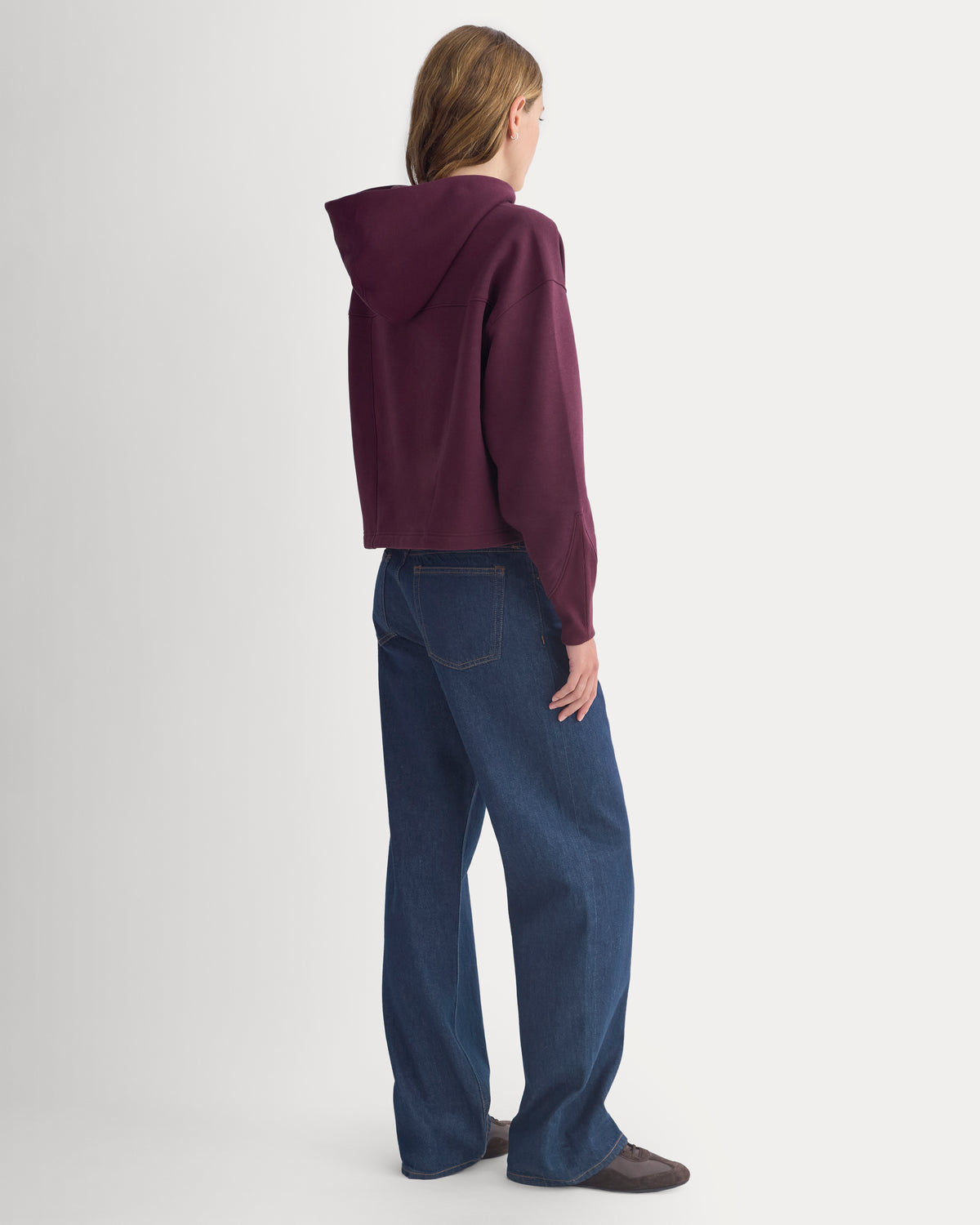 Luxe Fleece Seamed Cropped Hoodie | Deep Plum